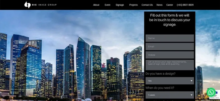 Website screenshot of Big Image Group - a top digital signage company in Singapore
