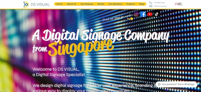 Website screenshot of DS Visual - a top digital signage provider in Singapore