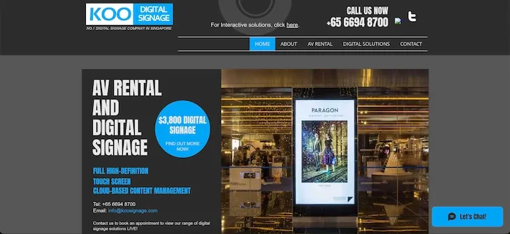 Website screenshot of Koo Digital Signage - a leading digital signage company in Singapore