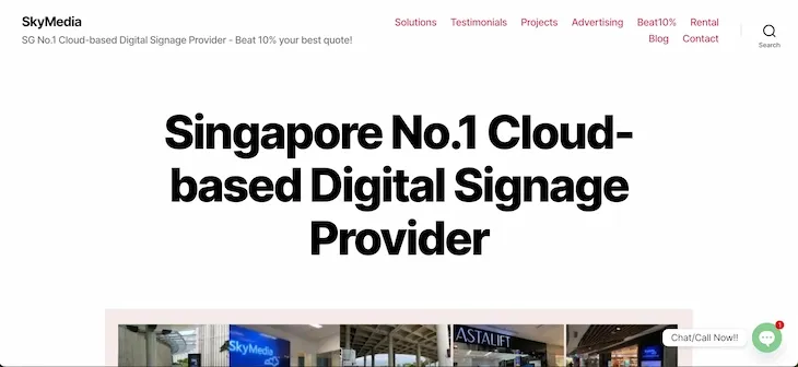 Website screenshot of Sky Visual - a top digital signage company in Singapore