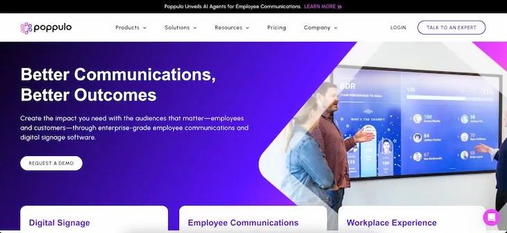 Website screenshot for Poppulo - a top digital signage software company in Singapore
