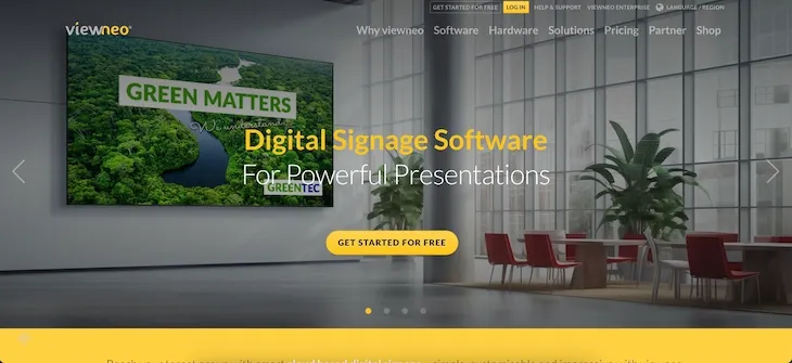 Website screenshot of Viewneo - digital signage software in Singapore