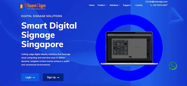 Website screenshot of VizanSign - digital signage software in Singapore