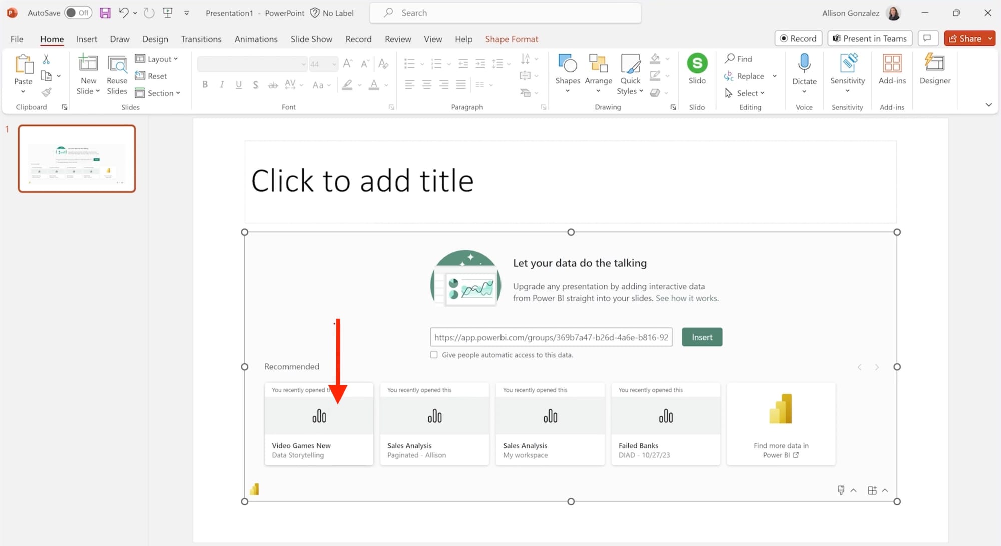 How to choose Power BI report page in PowerPoint