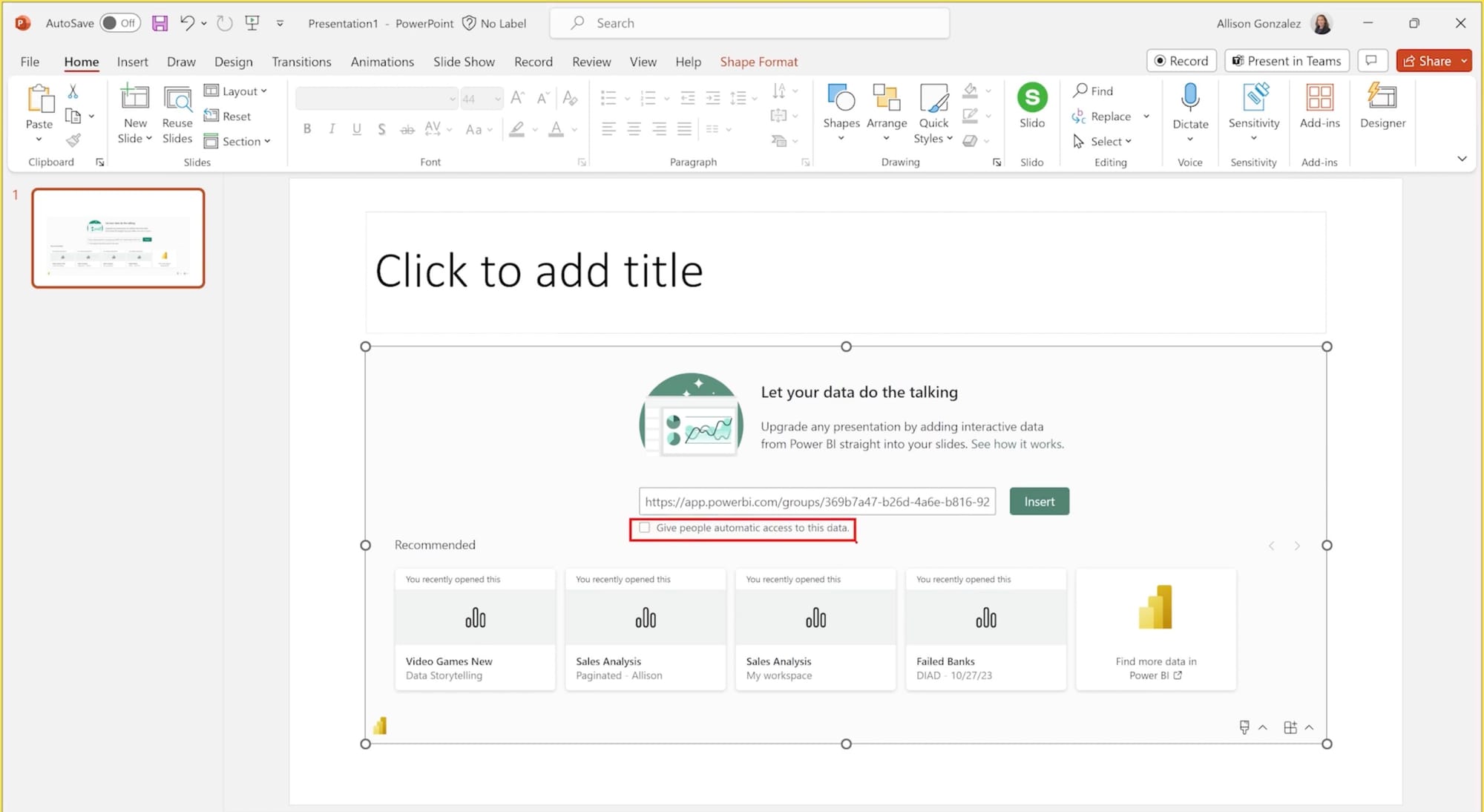 How to give people access to Power BI report in PowerPoint presentation