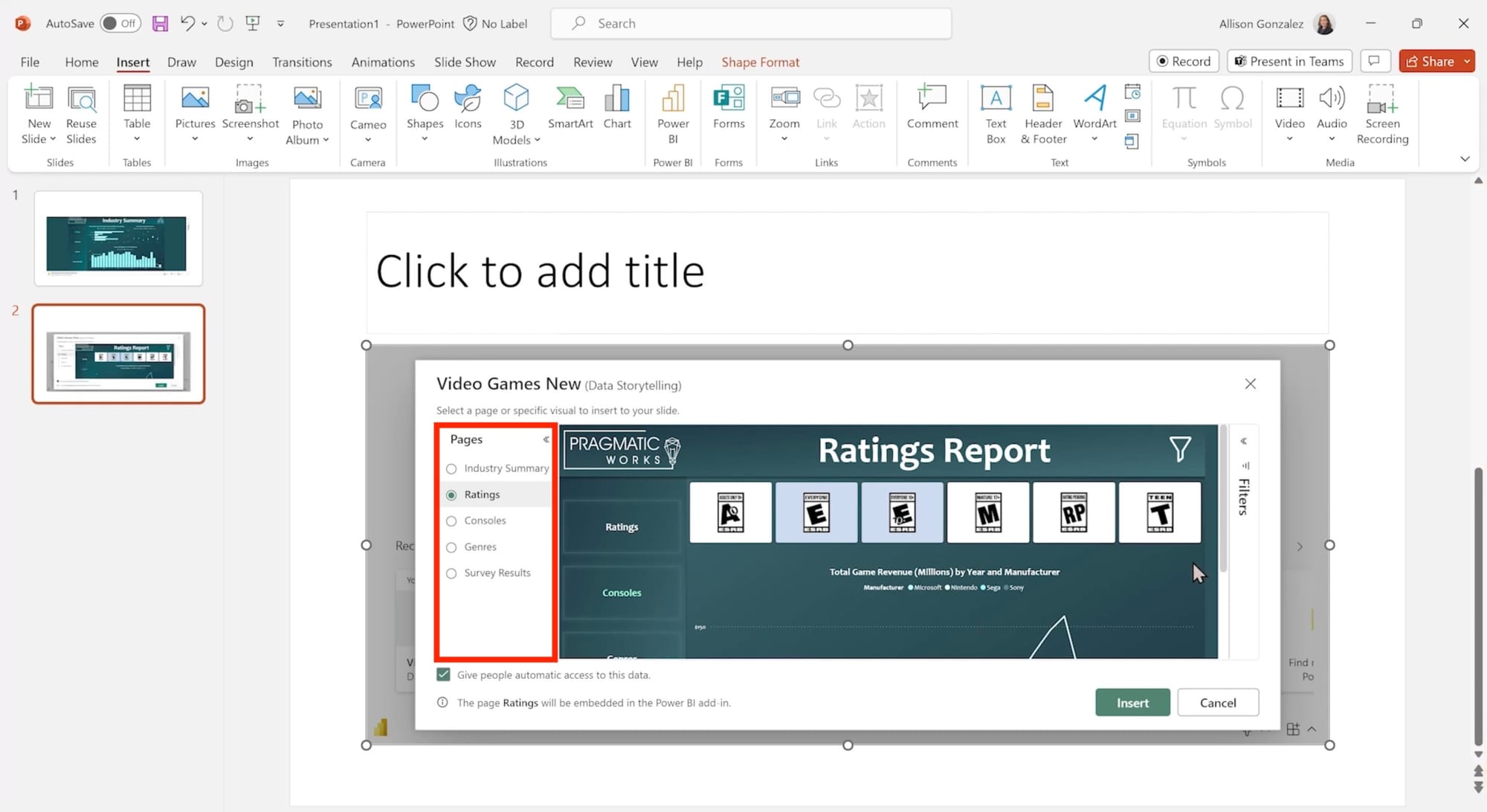 How to switch Power BI report page in PowerPoint presentation