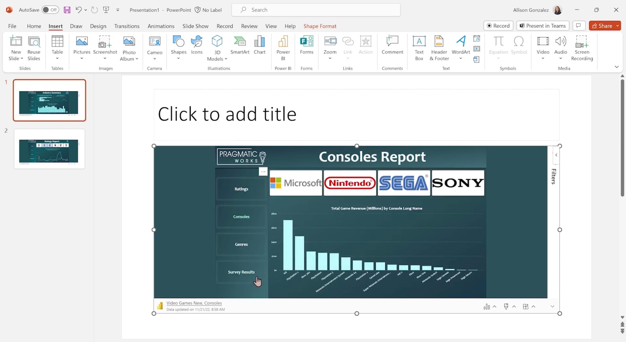 How to format the Power BI add in for PowerPoint presentation