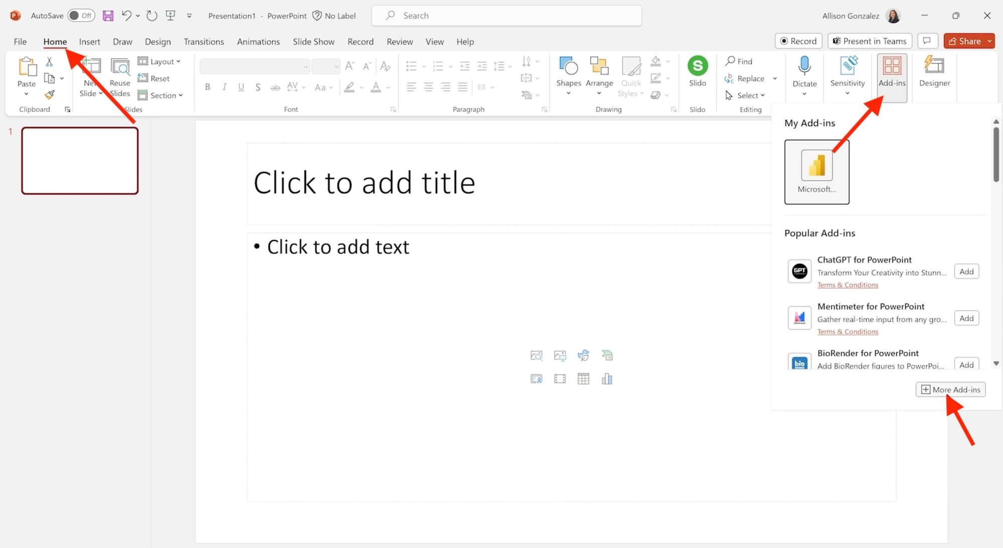 how to insert the power bi add in for powerpoint