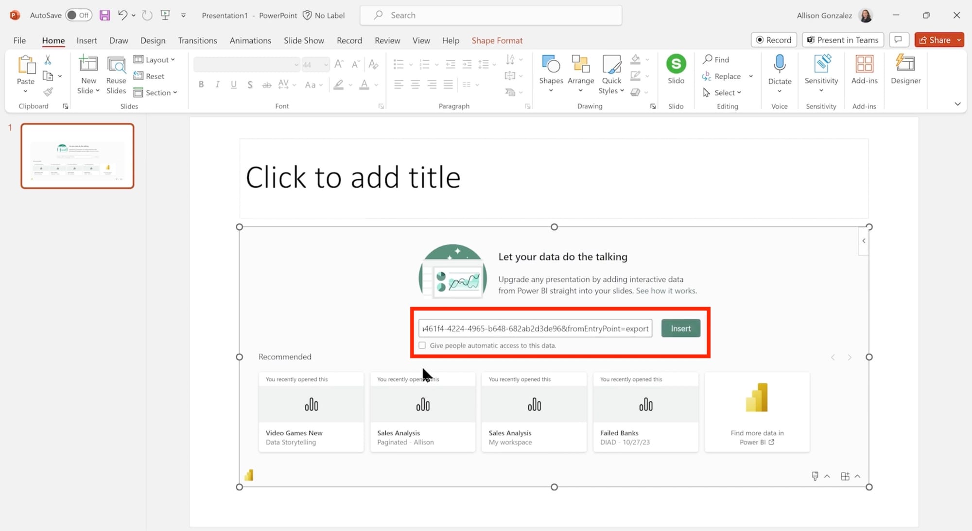 Embed Power BI report URL in PowerPoint
