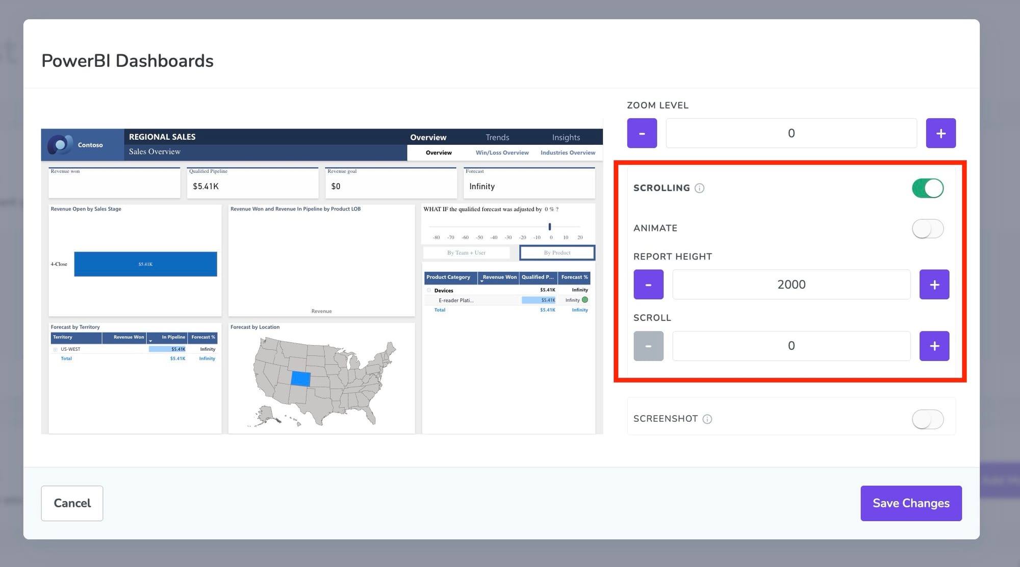 How to scroll Power BI report on TV screen