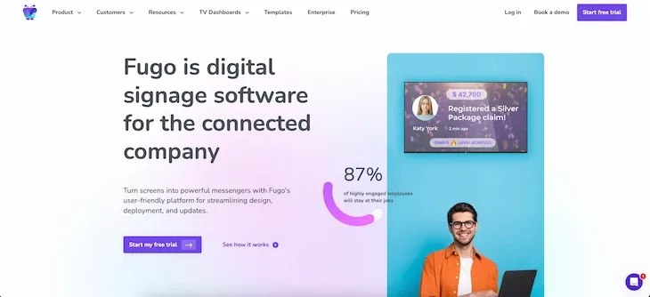 Website screenshot of Fugo digital signage software